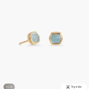 Kendra Scott Gold-Tone Hexagon Studs with aquamarine
Stones . New in box